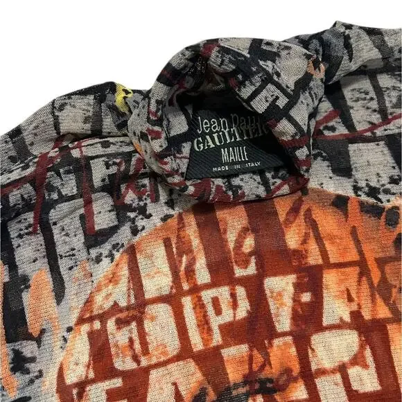 Jean Paul Gaultier 90's Fight Racism Mesh Turtleneck Top